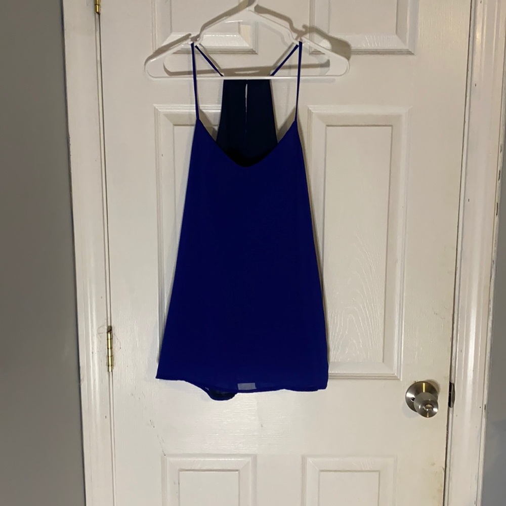 Reversible royal blue and navy blue swing top